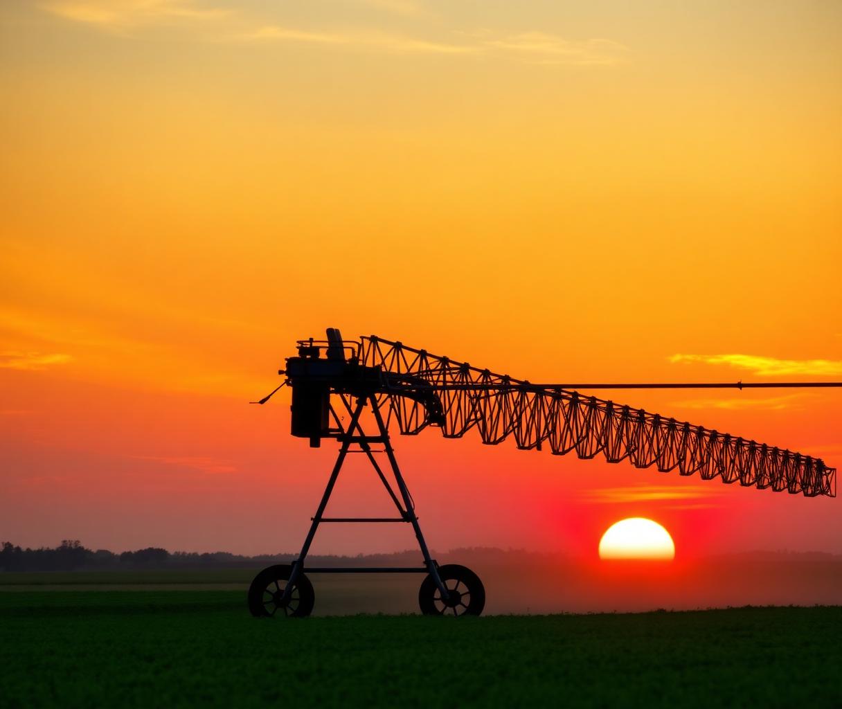 Pivô de irrigação ao pôr do sol